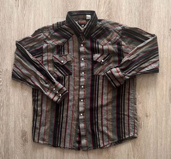 Plains Western Wear Other - Plains Western Wear Vintage Multi-Color Striped Pearl Snap Long Sleeve Shirt
